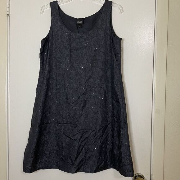 EILEEN FISHER black navy sequin detail shift sleeveless dress size Small - Picture 1 of 5